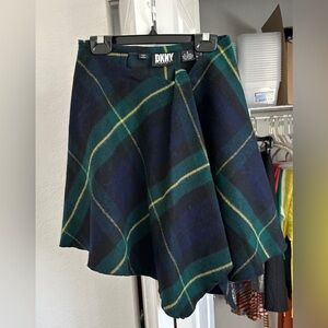 Vintage 90s Donna Karan Lambswool Plaid Wrap Around Asymmetrical Skirt